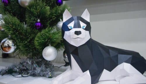 Husky allongé en papercraft 3D