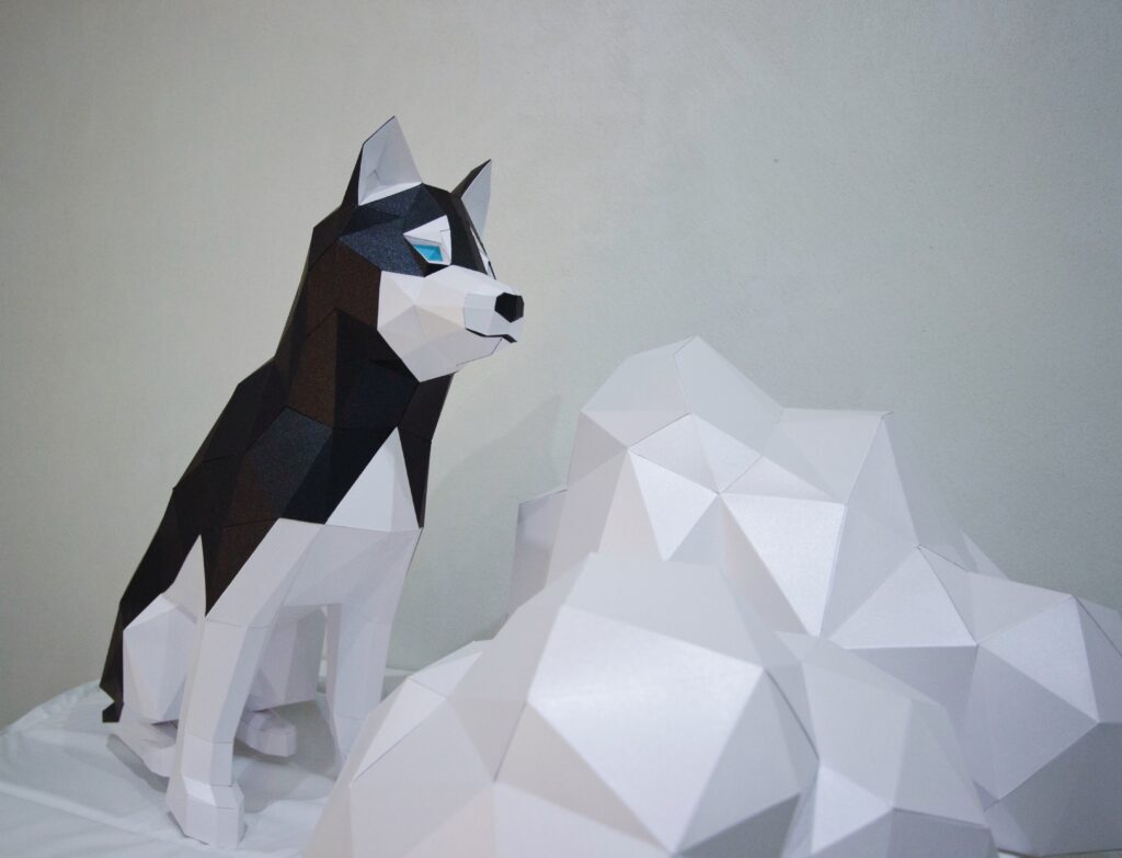 Papercraft de husky em origami 3D Papercraft de husky em origami 3D