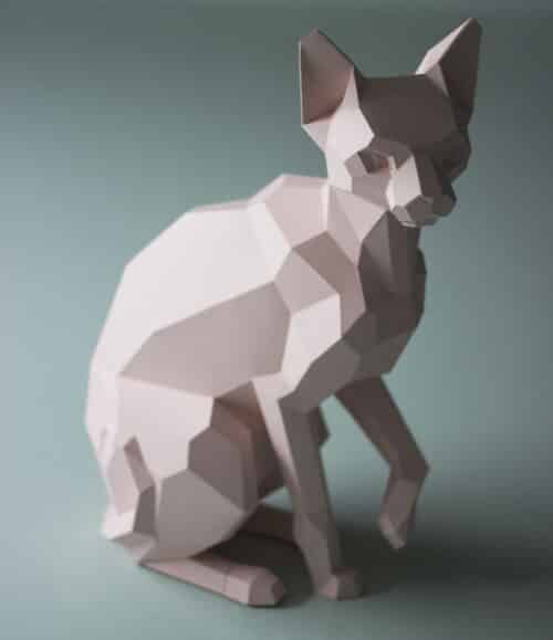 Sculpture chat sphynx assis papercraft