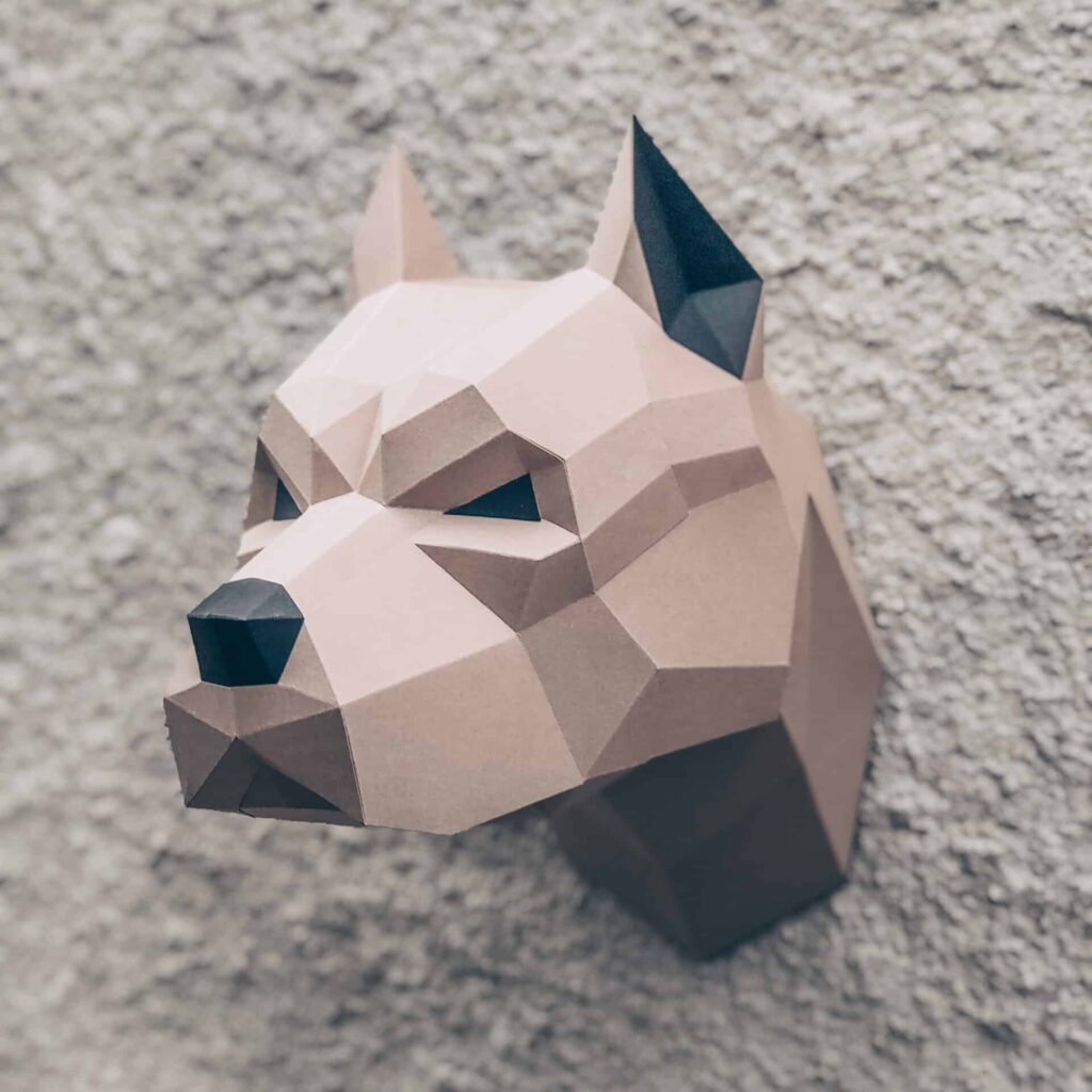 Tête de pitbull en papercraft 3D