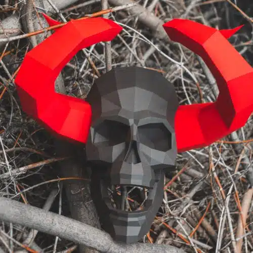 Crâne démoniaque avec cornes en papercraft 3D