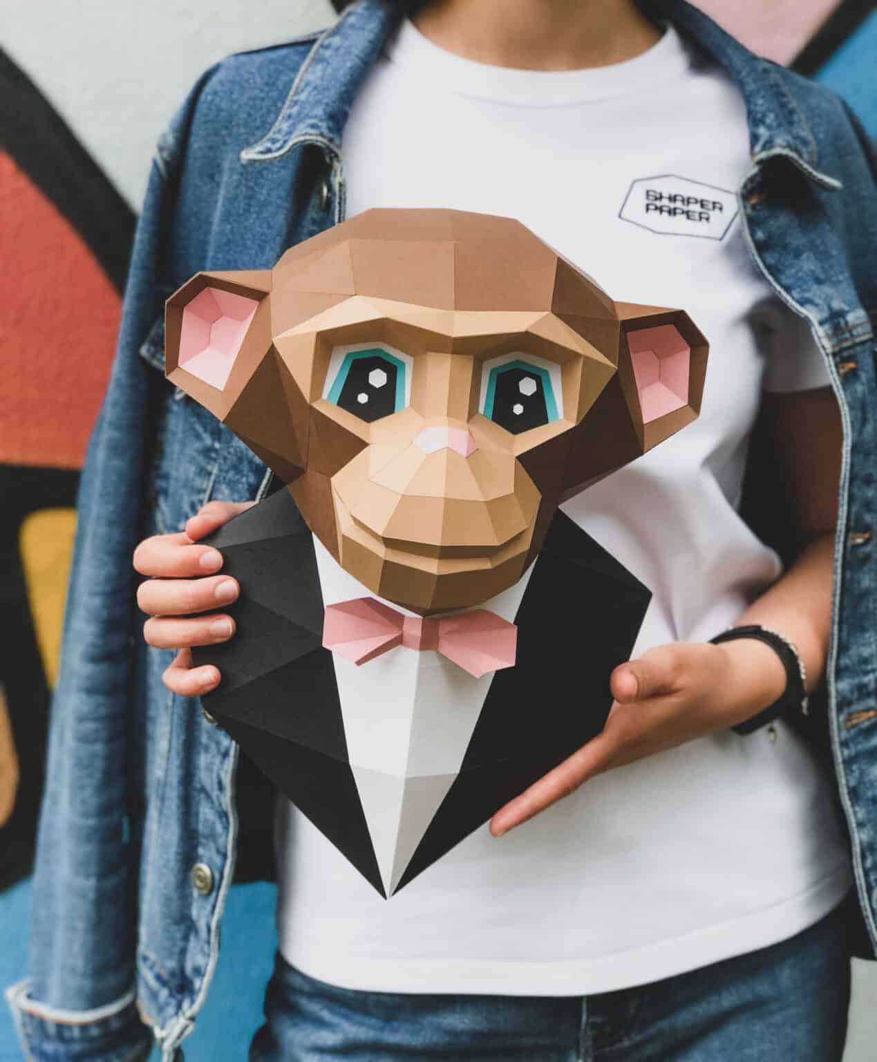 Papercraft eines Affen in 3D-Origami