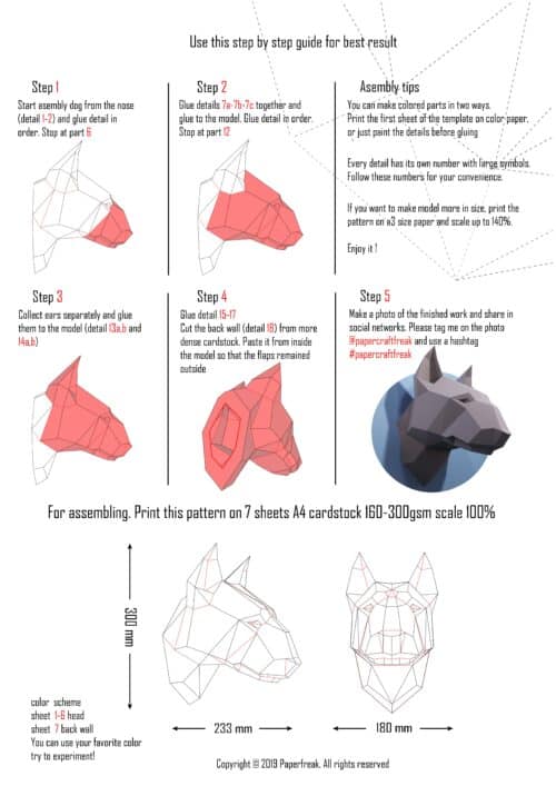 Tête de bull terrier en papercraft 3D