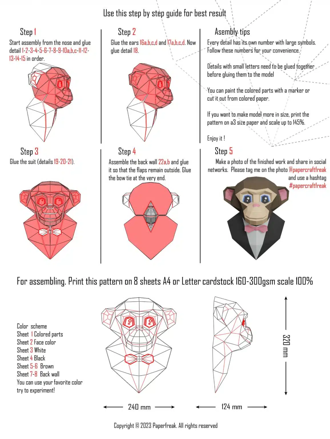 Papercraft eines Affen in 3D-Origami