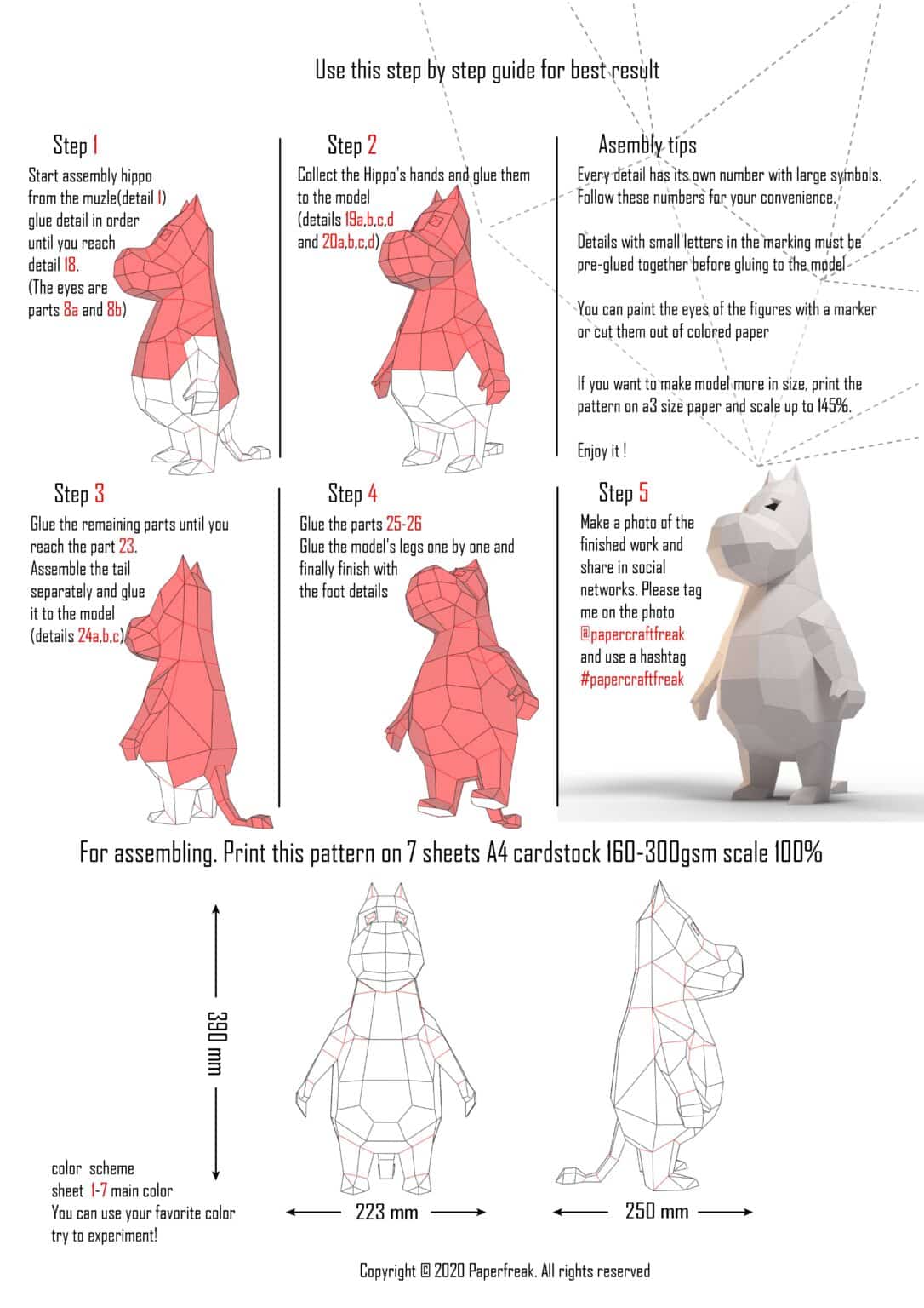 Papercraft de petit hippopotame en origami 3D Papercraft de petit hippopotame en origami 3D