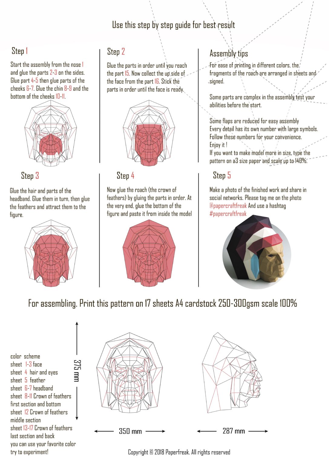 Papercraft of Native American chief in 3D origami