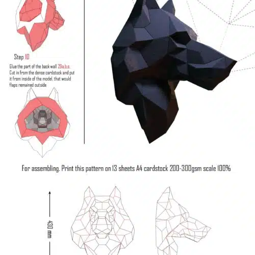 Tête de loup en papercraft 3D