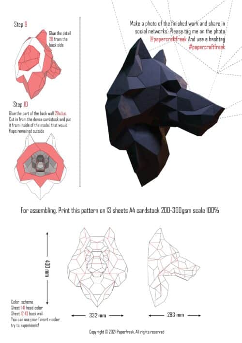 Tête de loup en papercraft 3D
