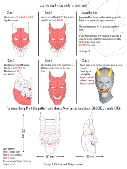 Masque démon Oni en papercraft 3D