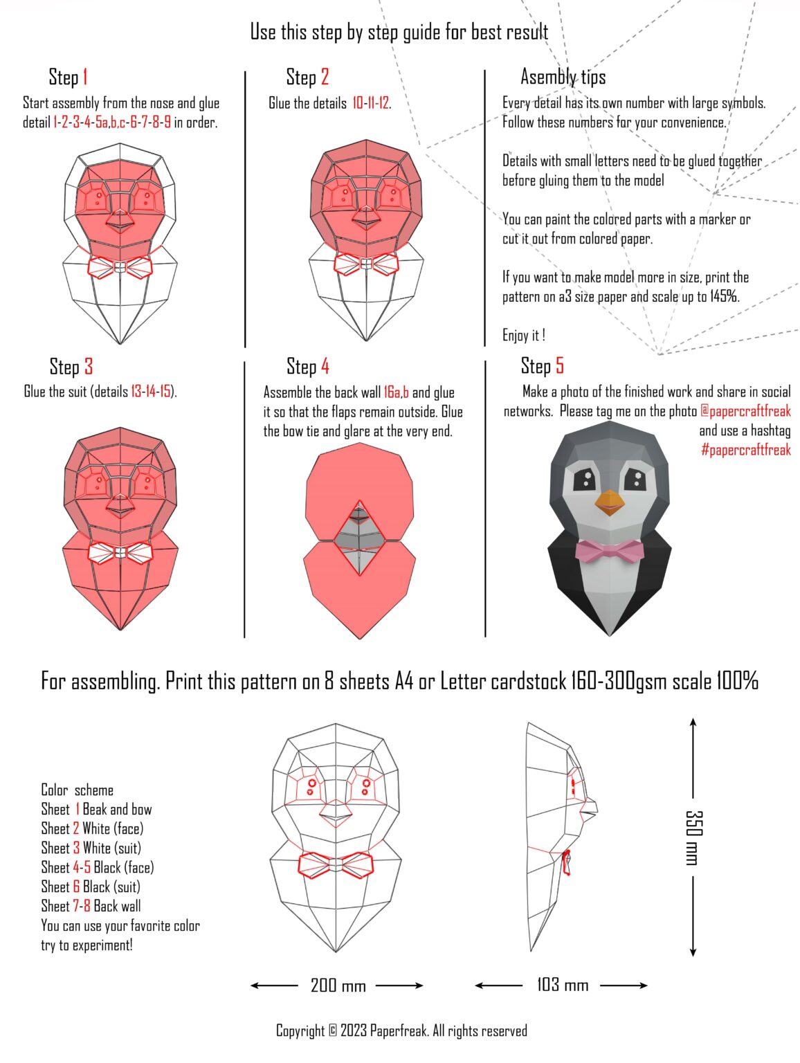 Papercraft di pinguino in origami 3D Papercraft di pinguino in origami 3D