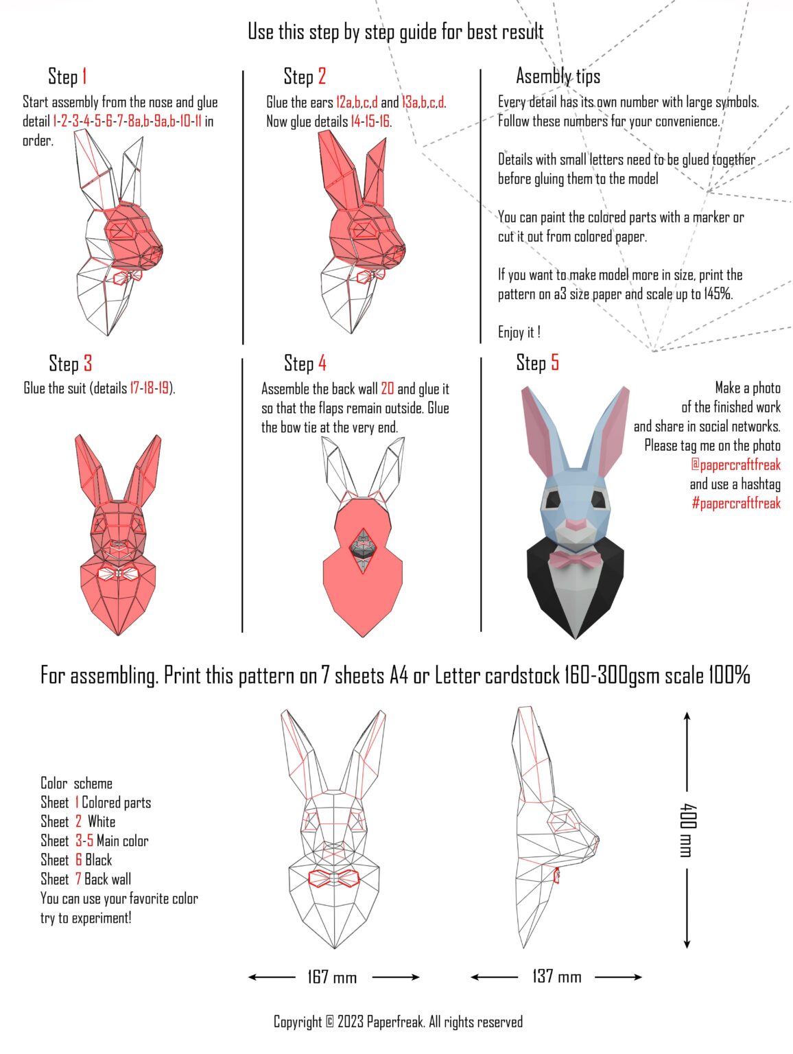 Papercraft de conejo con traje en origami 3D Papercraft de conejo con traje en origami 3D