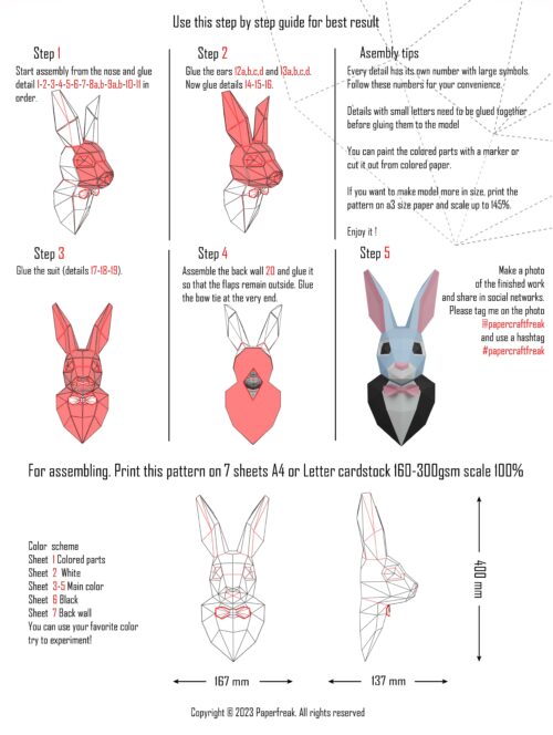 Lapin en costume en papercraft 3D