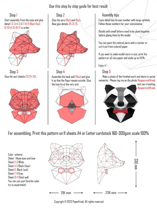 Raton laveur en costume papercraft 3D