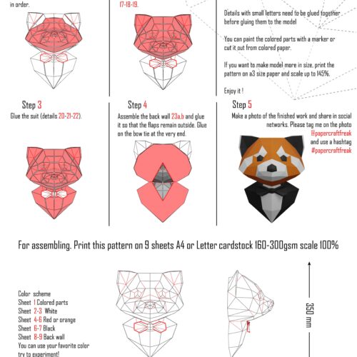 Panda roux en costume papercraft 3D