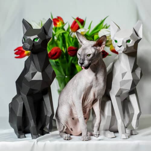 Sculpture chat sphynx assis papercraft