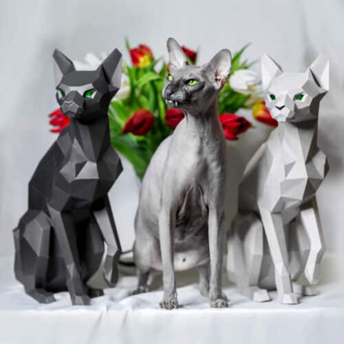 Sculpture chat sphynx assis papercraft