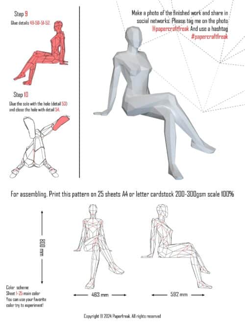 Femme assise en papercraft 3D