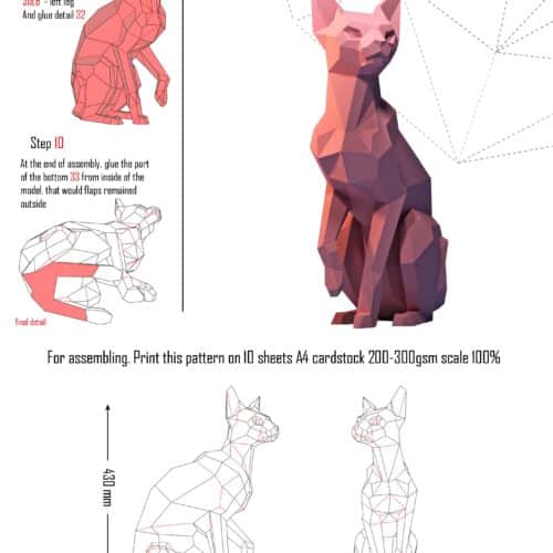 Sculpture chat sphynx assis papercraft