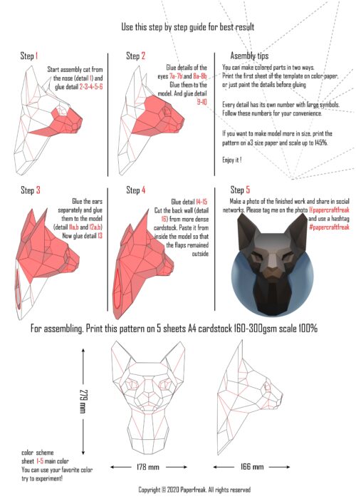 Tête de sphynx en papercraft 3D