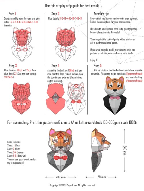 Trophée tigre en costume papercraft 3D