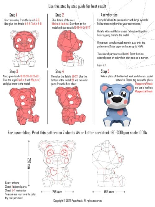 Ours en papier cartoon 3D