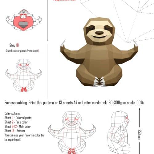 Paresseux yoga en papercraft 3D