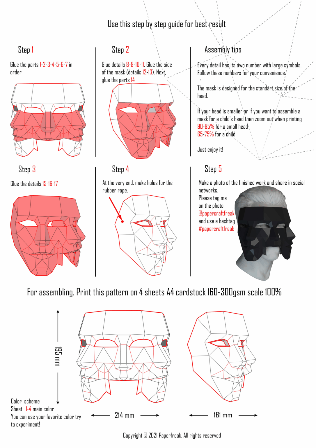Papercraft di maschera veneziana a tre volti in origami 3D Papercraft di maschera veneziana a tre volti in origami 3D
