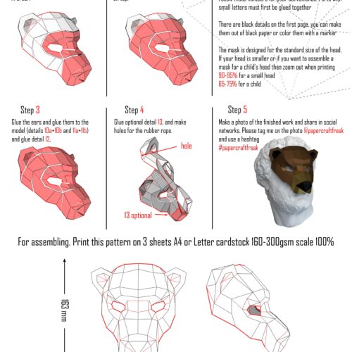 Masque loup en papercraft 3D