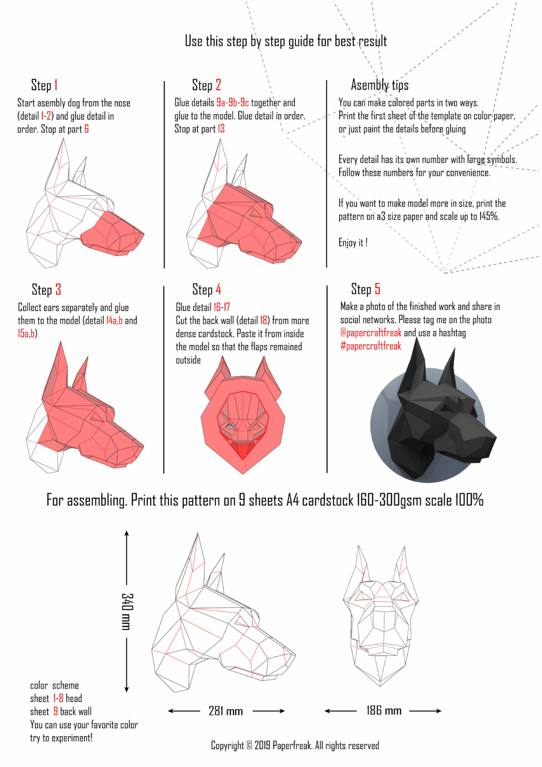 Papercraft eines Dobermanns in Origami 3D Papercraft eines Dobermanns in Origami 3D