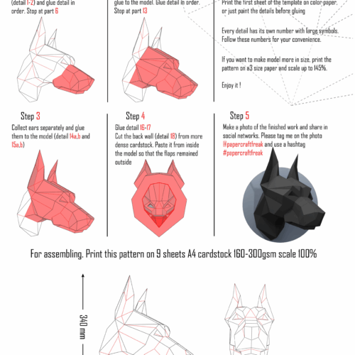 Tête de doberman en papercraft 3D