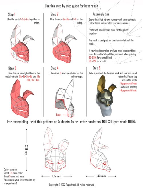 Masque lapin 3D en papercraft