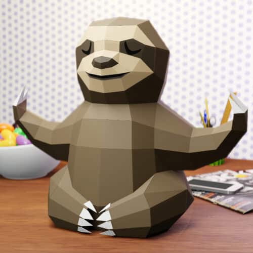 Paresseux yoga en papercraft 3D