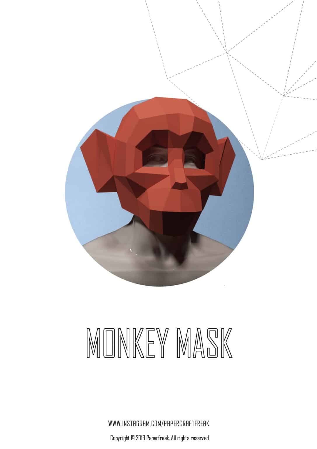 Papercraft monkey mask for Halloween in 3D origami Papercraft monkey mask for Halloween in 3D origami