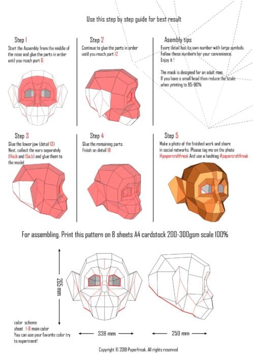 Masque singe papercraft 3D Halloween