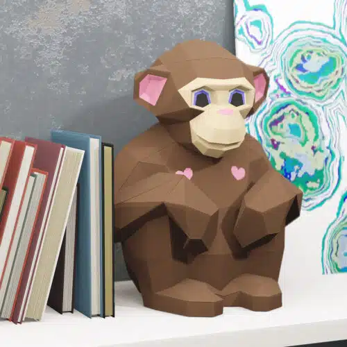 Singe assis en papercraft 3D
