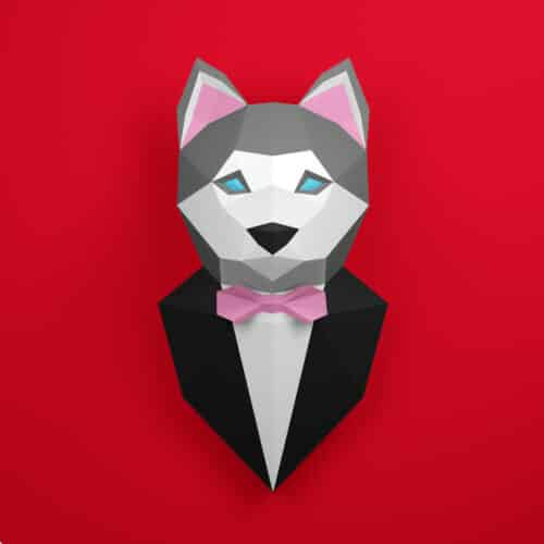Sculpture chien husky en papercraft 3D