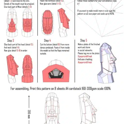 Tête de Moai en papercraft 3D