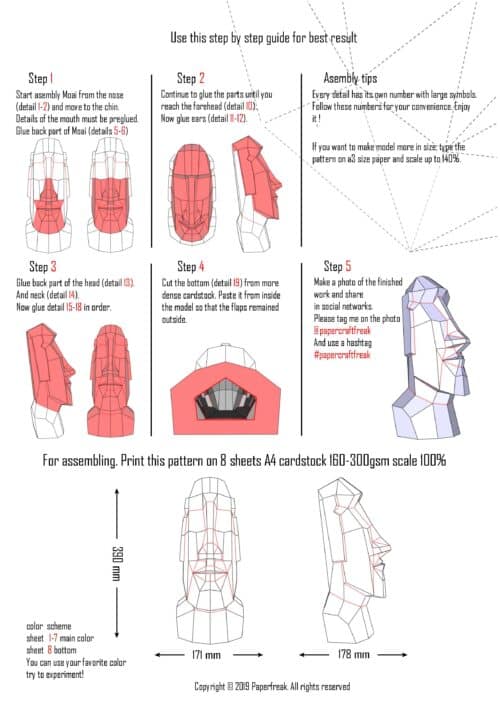 Tête de Moai en papercraft 3D