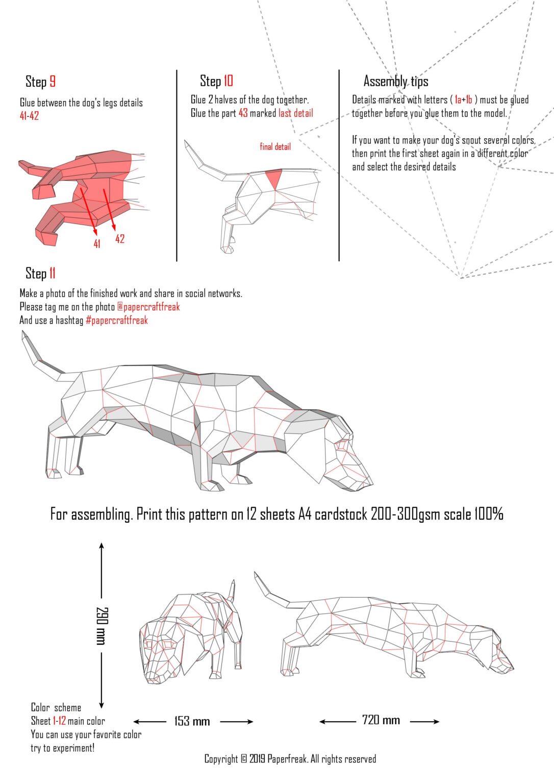 Papercraft eines Dackels im 3D-Origami Papercraft eines Dackels im 3D-Origami