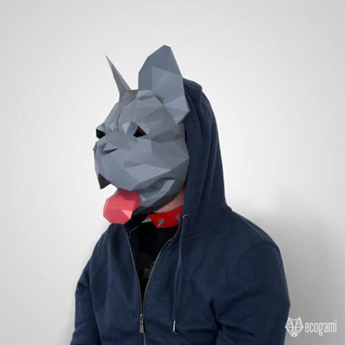 Papercraft masque de bouledogue français en origami