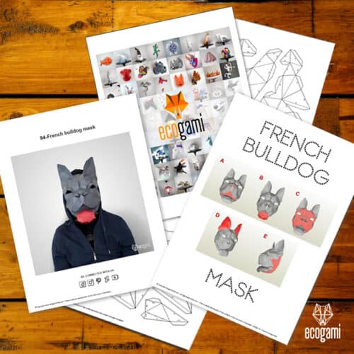 Papercraft masque de bouledogue français en origami