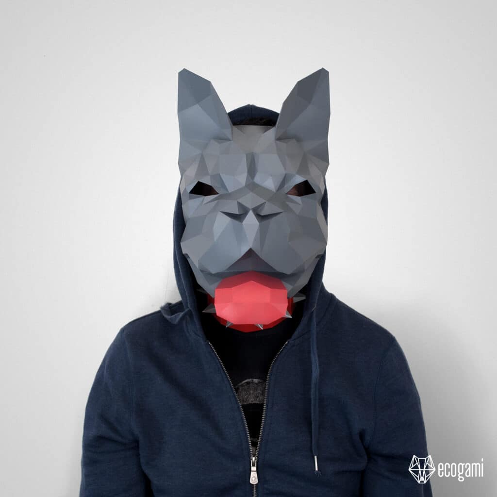 Papercraft masque de bouledogue français en origami