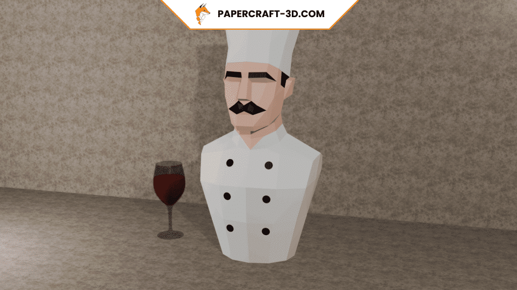 Porte-bouteille Chef – Buste de cuisinier en papercraft 3D Porte-bouteille Chef – Buste de cuisinier en papercraft 3D