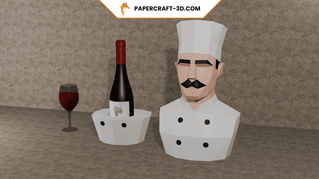 Porte-bouteille Chef – Buste de cuisinier en papercraft 3D Porte-bouteille Chef – Buste de cuisinier en papercraft 3D