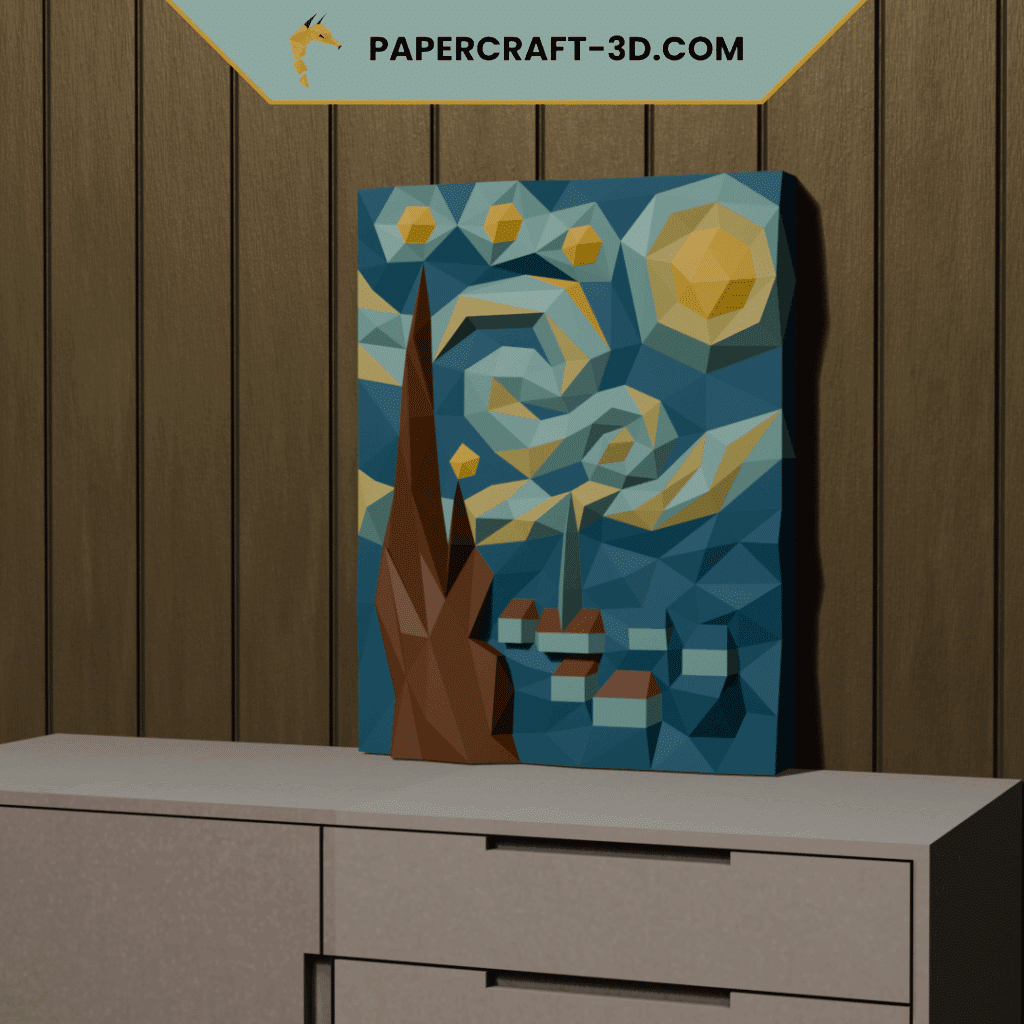 La Nuit étoilée – Tableau papercraft 3D inspiré de Van Gogh