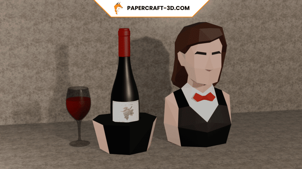 Porte-bouteille décoratif - Serveuse rétro en papercraft 3D Porte-bouteille décoratif - Serveuse rétro en papercraft 3D